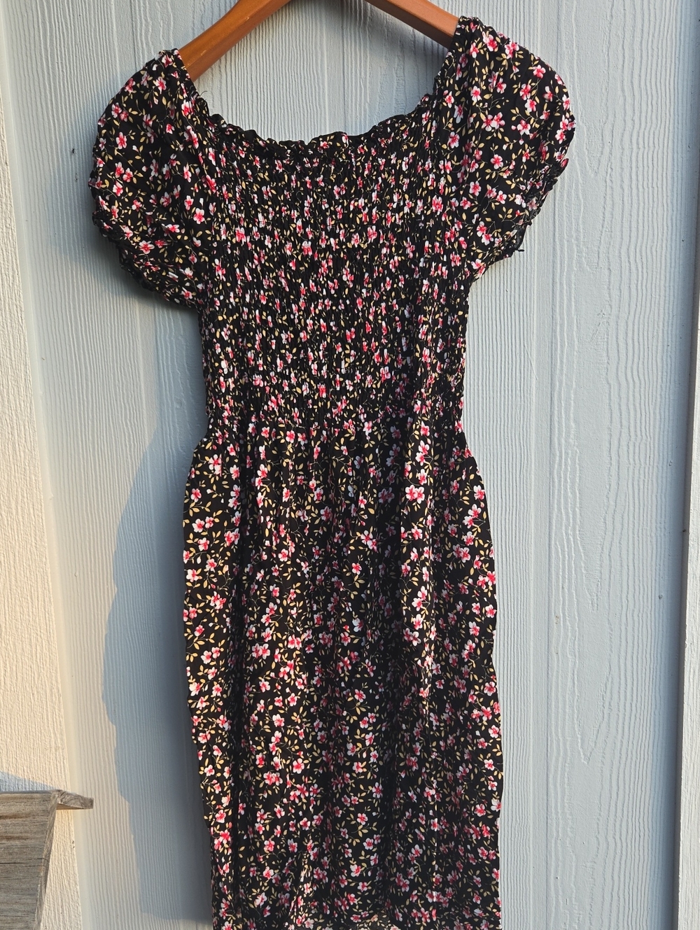 Dashing | Women's Black Floral Smocked Dress - Pink & White Flower Print - Picture 9 of 9